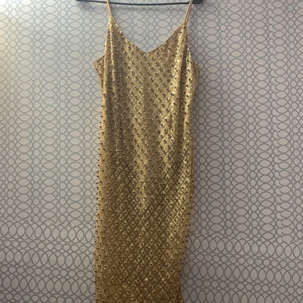 Fashion Nova Gold Sequin Midi Dress